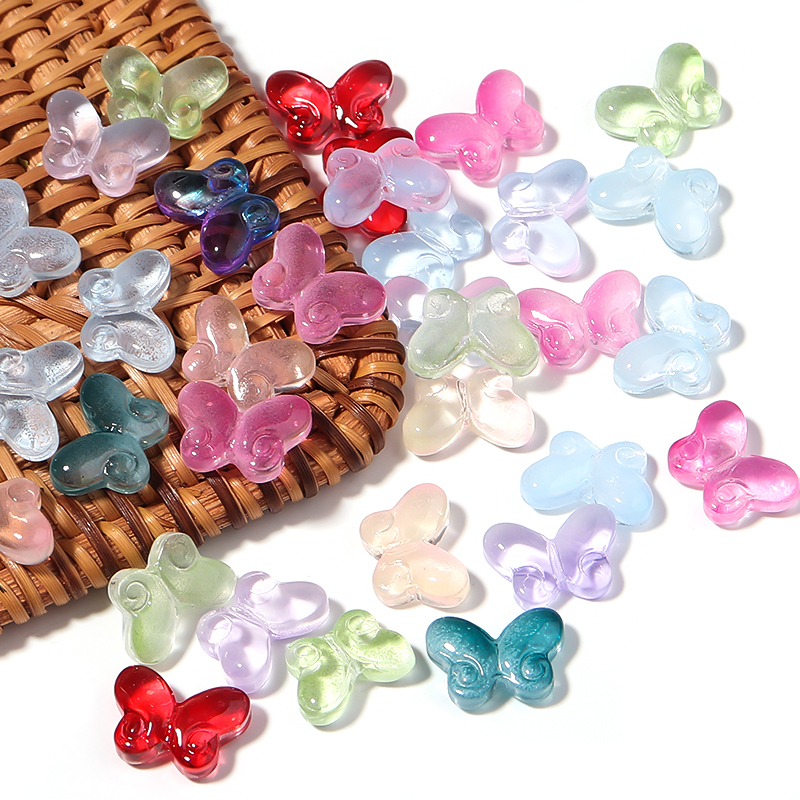 50 buah manik-manik mengkilap Lampwork warna campuran kupu-kupu bentuk kaca Ceko manik longgar untuk membuat perhiasan DIY anting kalung Temuan