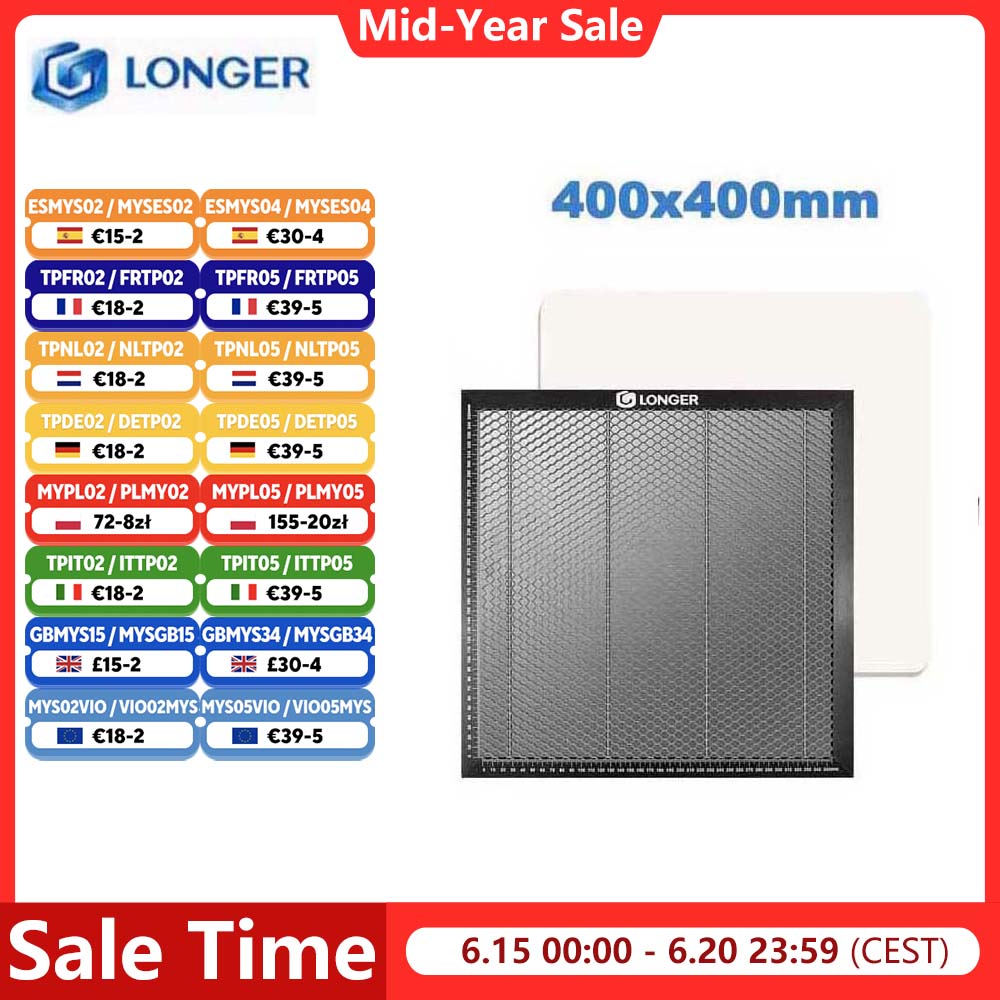 LONGER Laser-Graviergerät Wabenplatte 440*440*22mm Arbeitstisch Vollmetall-Stahlplatte Plattform für Laser-Graviermaschine