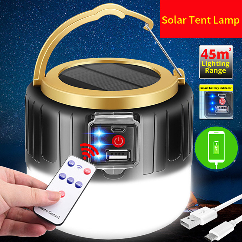 Lâmpada LED Solar de 280 Watts Recarregável por USB para Acampamento, Lâmpada Portátil para Barraca, Lanternas de Emergência para Churrasco e Caminhadas