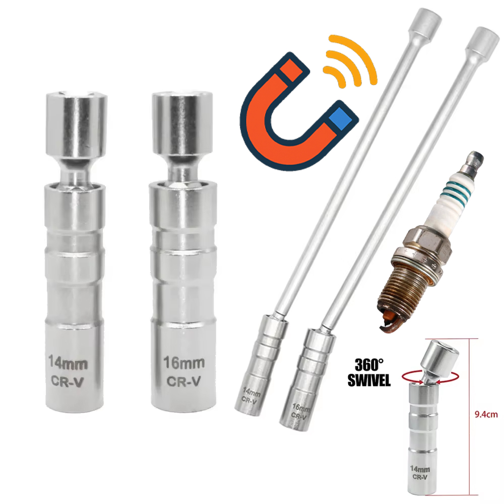 14mm 16mm Magnet Spark Plug Removal Tool Wrench Sleeve  3/8" 12-Point Swivel Candle Key 16mm Long Extension Socket Kit Tools