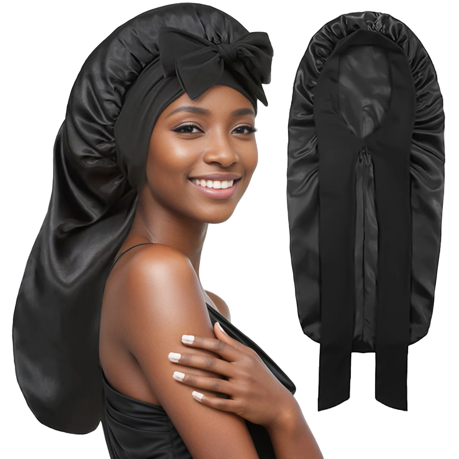 Moda Bonnet Edição Longa de Seda Suave Colorido Ding Elástico Confortável Personalizado Casual Dormir Chapéu Longo Bonnet das mulheres