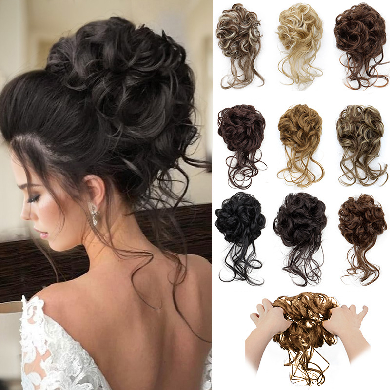 Moño de Cabello Sintético Rizado Despeinado de 8 Pulgadas, Fibra Sintética Resistente al Calor, Envoltura Invisible para el Cabello, Cola de Caballo Rizada, Coletero Elástico
