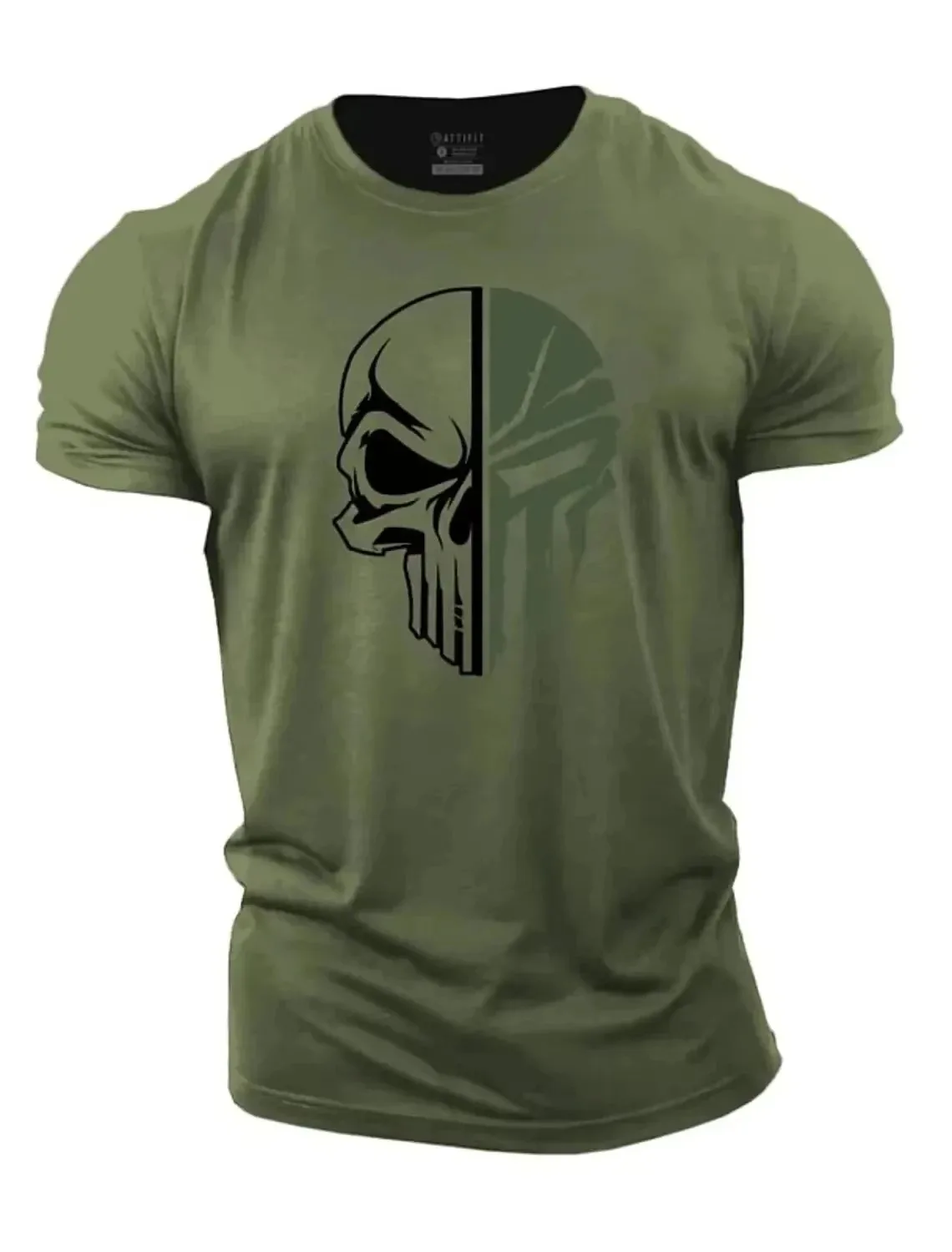 Fashion Skull Printed Men's Crew Neck T-shirt Breathable Fitness Running Short Sleeve Tees Outdoor Quick Drying Tops
