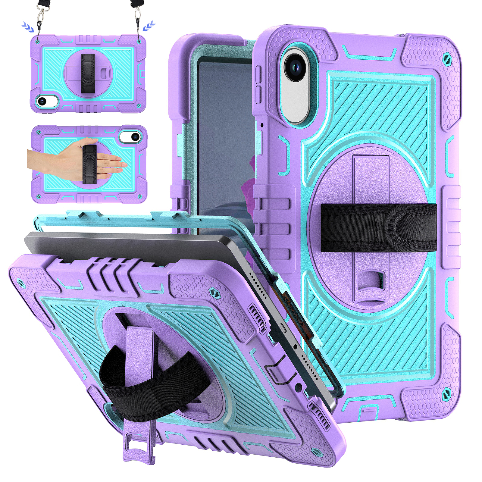 Funda armadura con soporte giratorio 360 para Xiaomi Redmi Pad 2 2025, modelo de 11 pulgadas 25040RP0AG, funda híbrida con correa para el hombro de silicona + PC