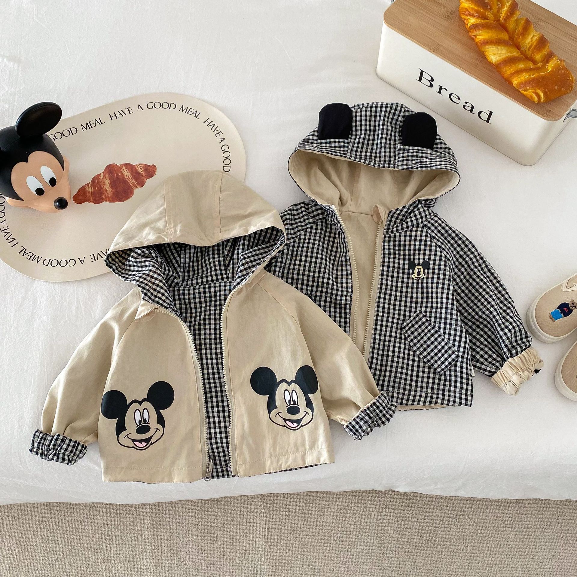 Neue Kleinkind Kinder Mickey Maus Doppelseitige Jacke Mäntel Frühling Herbst Baby Jungen Mädchen Mit Kapuze Plaid Jacke Kinder Oberbekleidung