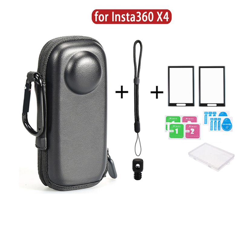 Para Insta360 X4 accesorios Mini bolsa de transporte de almacenamiento + correa para la muñeca cuerda de cordón + película protectora de pantalla + estuche protector para gafas