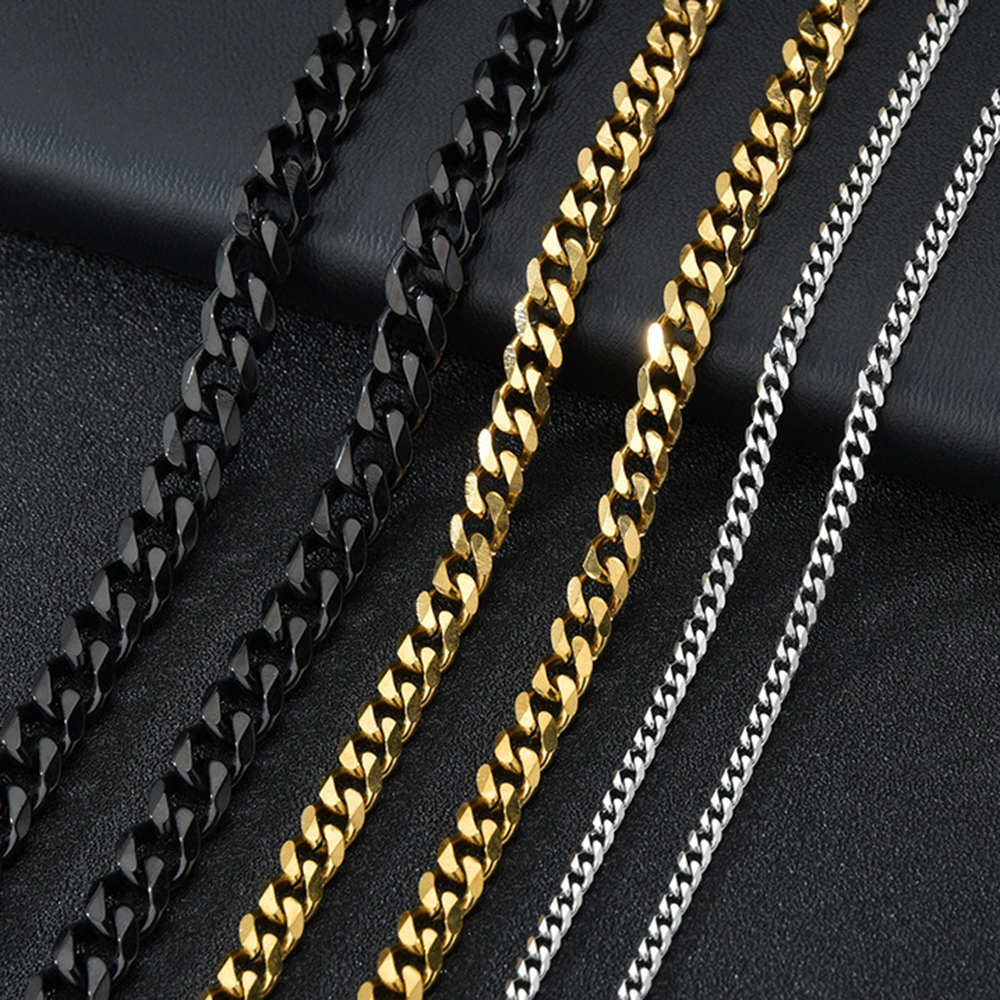 1 ชิ้นกว้าง 3.5/5/7 มม.สแตนเลสสตีล/สีดํา Punk สร้อยคอ Cuban Link Chain ชายแฟชั่นเครื่องประดับของขวัญสําหรับชาย