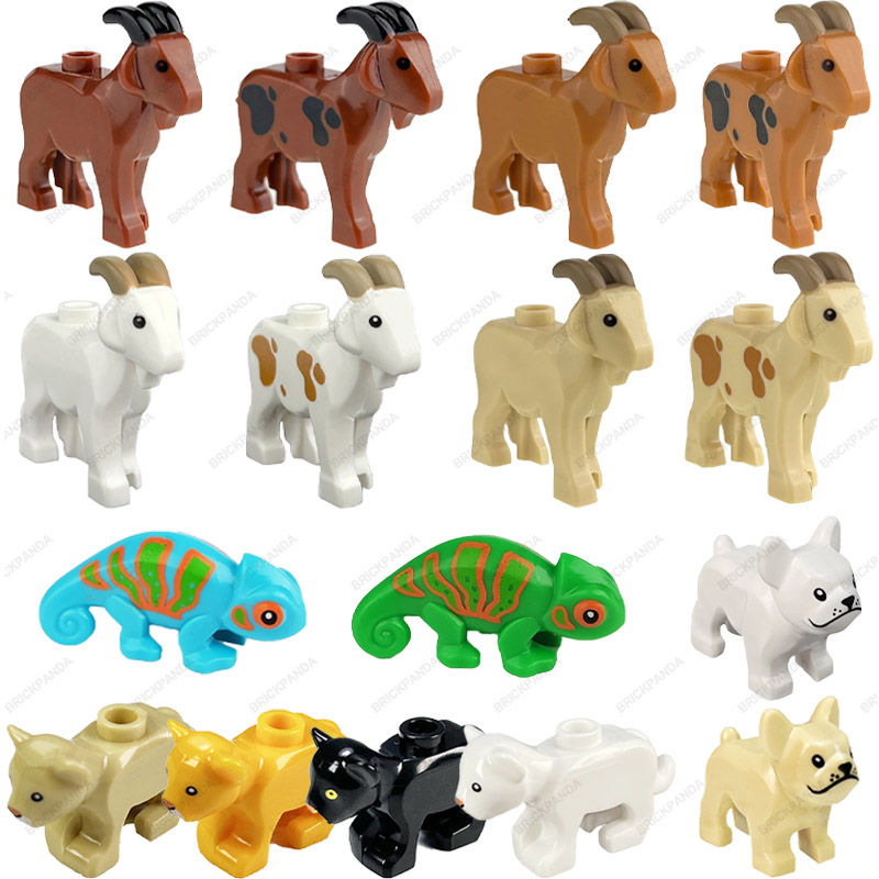 MOC City สัตว์อาคารบล็อกตัวเลขแพะ Lizard สุนัข Lion Chameleon Cheetah DIY ฟาร์ม Street ดูอุปกรณ์เสริมอิฐของขวัญของเล่น