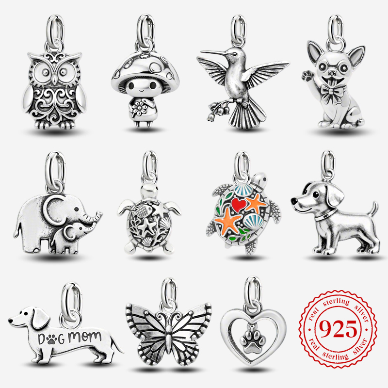Ciondoli Vintage Regolabili in Argento Sterling 925, Serie Animali Tartaruga Marina, Charm e Perline Compatibili con Bracciali e Collane Originali, Gioielli Fai-da-Te