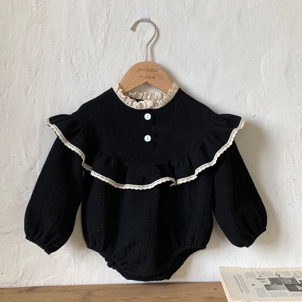 Elegante princesa meninas macacão primavera outono manga longa infantil bebê bodysuit babados rendas da criança meninas macacão roupas de bebê natal
