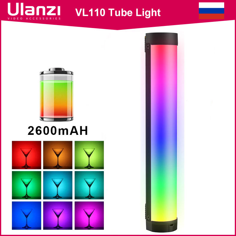 Ulanzi VL110 RGB Lâmpada Fotografia Tubo 2500-9000K 2600mAh recarregável portátil Studio Camping Preencha Kit de iluminação para Youtube