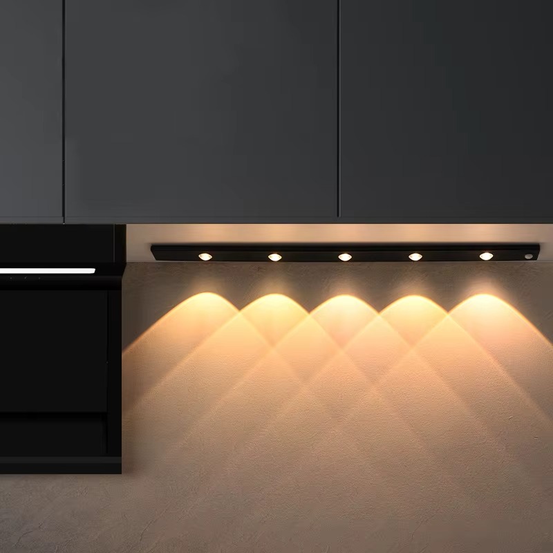 Luces LED ultrafinas para debajo del gabinete, luz nocturna con Sensor de movimiento, inalámbrica, 3 colores, regulable, para cocina, armario, dormitorio