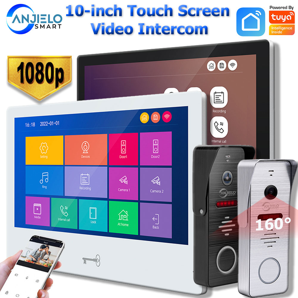1080P Tuya Smart Home Video Портативный сенсорный экран 10-дюймовый видеодомофон Визуальный дверной звонок 160 °   домофон в частный дом Interfone