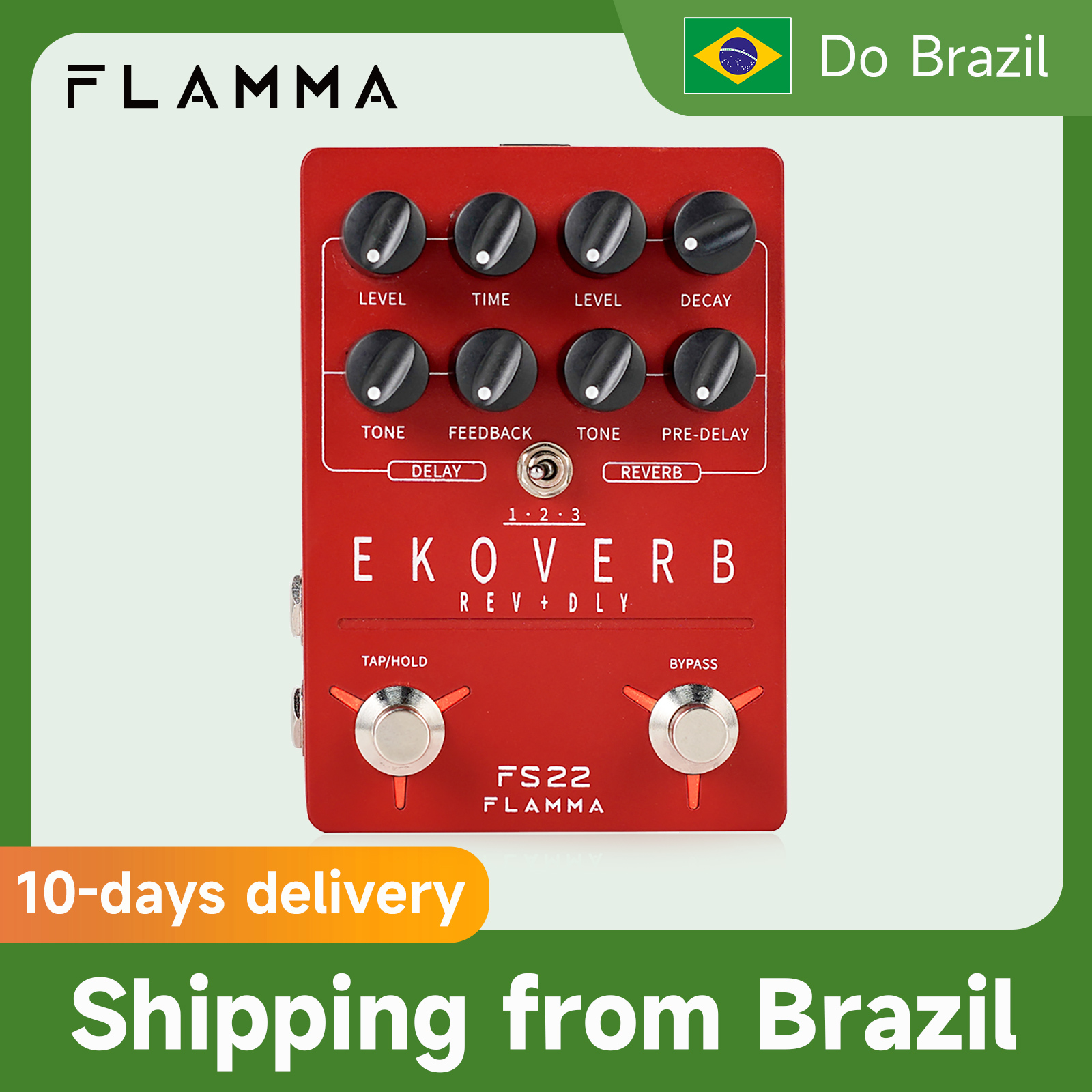 Flamma Fs22 Ekoverb Dual Reverb Delay Pedaal Met Freeze En Trail On Functie Met Voeding