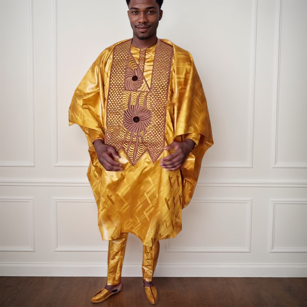 남자를위한 새로운 아프리카 옷 Dashiki 전통 복장 가운 자수 탑 바지 정장 Bazin 이슬람 웨딩 파티 의류
