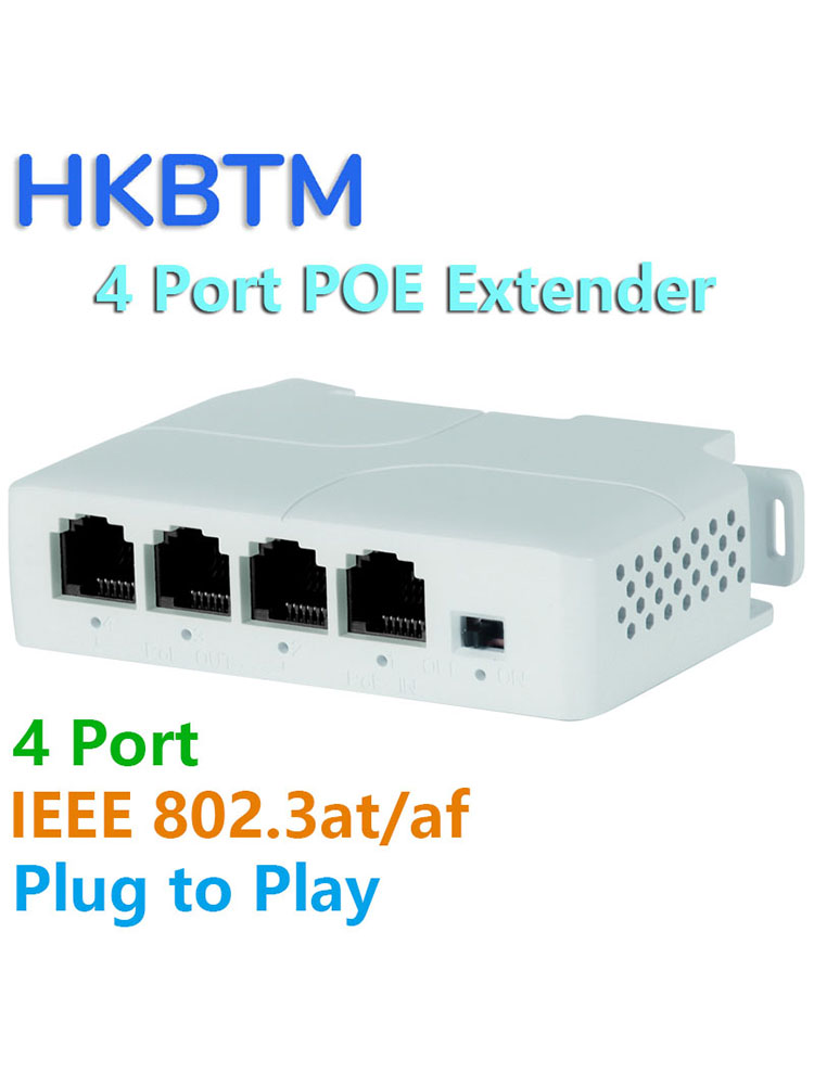 HKBTM – extension PoE 4 ports, répéteur poe étanche pour extension de Transmission de Port IP pour commutateur POE, caméra IP NVR