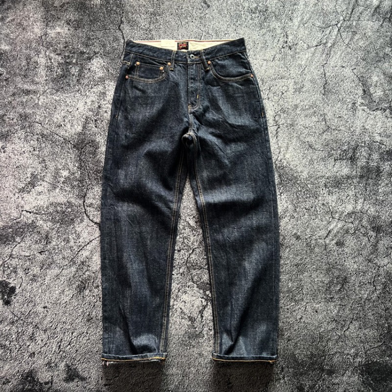 Jean en Denim Indigo à lisière épaisse et lourde de 15oz, pantalon droit ample à volants Sakura, printemps 2025, 100% coton, pour hommes japonais