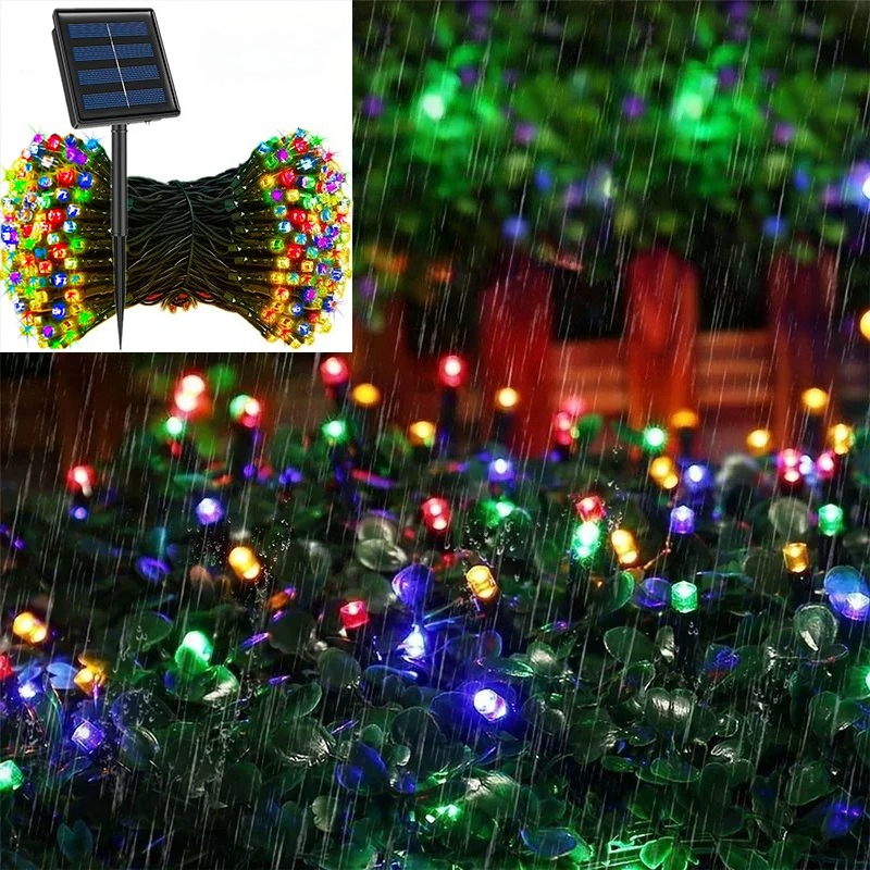 Lampki solarne LED na zewnątrz, girlanda świetlna, 8 trybów, wodoodporne, dekoracja ogrodowa, na wesele.
