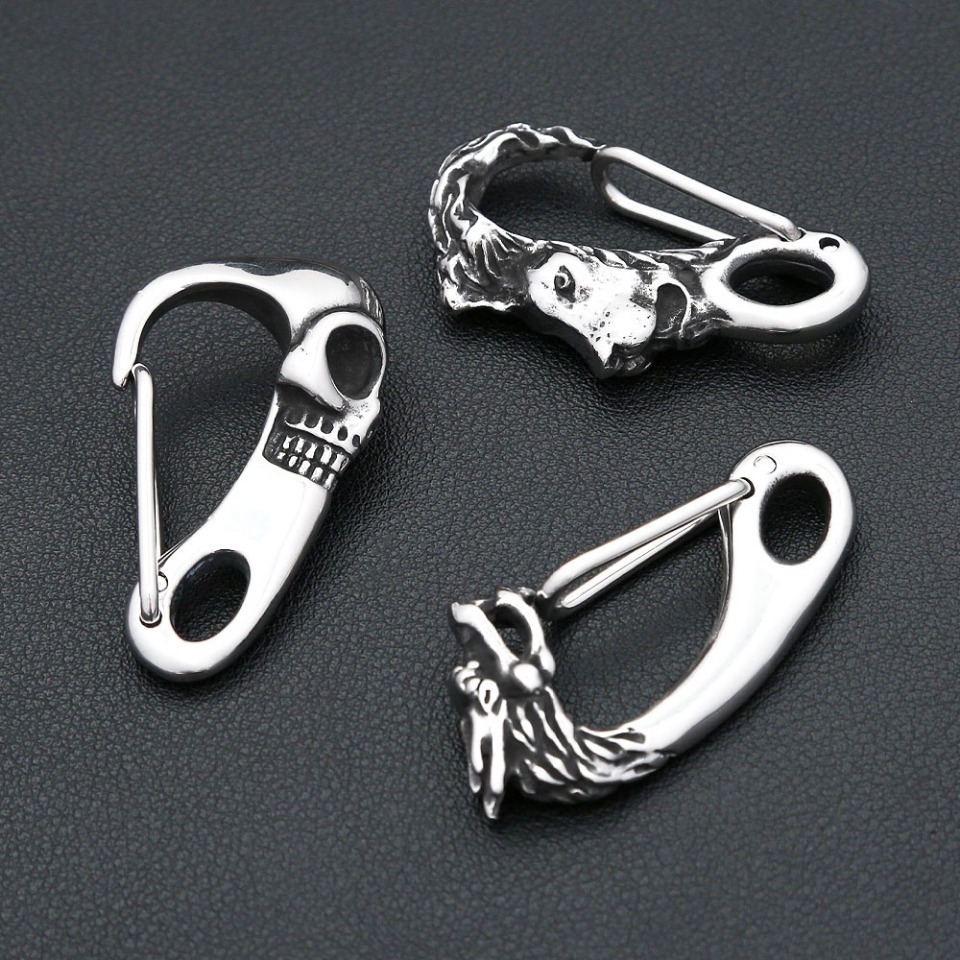 LLavero de cabeza de león vikingos Vintage para hombres y mujeres, llavero con hebilla de camarón y calavera Punk de acero inoxidable, regalos de joyería