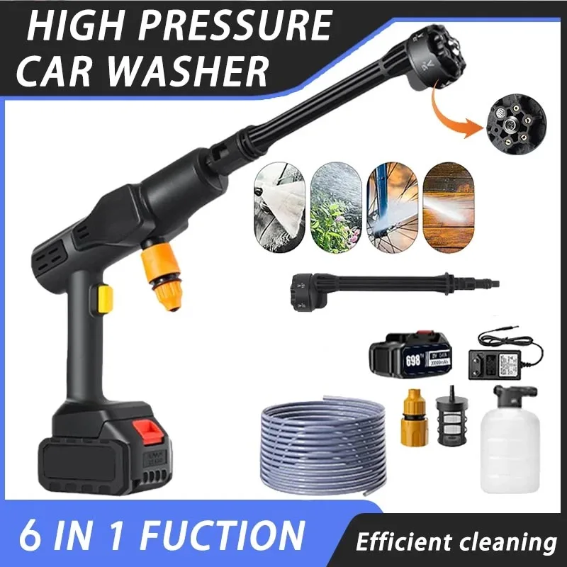 Elektrisch hogedrukwaterpistool 60Bar Autowaspistool Wasmachine Draagbare draadloze hogedrukreiniger met batterij Autoreinigingsset