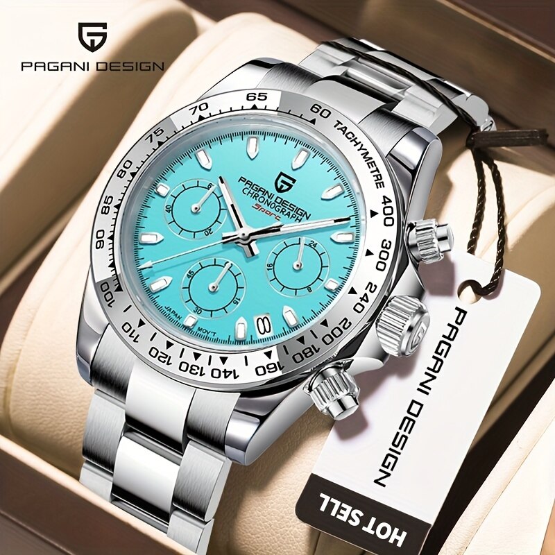 PAGANI DESIGN Nuovo lunetta in acciaio inossidabile da uomo orologi da polso al quarzo cronografo in vetro zaffiro di lusso VK63 orologio da uomo Reloj Hombre