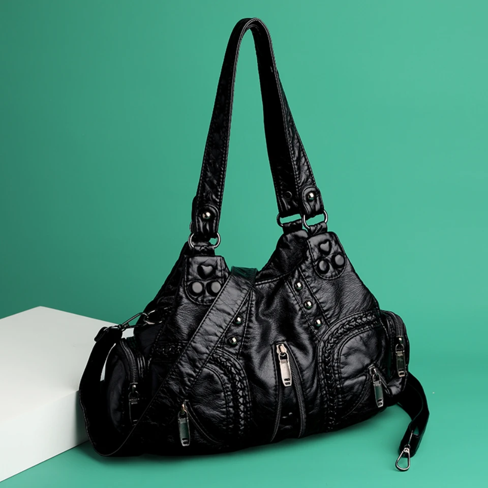 Bolso de hombro Y2k para mujer, bolso de mano de cuero de diseñador a la moda gótico Punk Vintage, bolso de motocicleta con remaches de gran capacidad