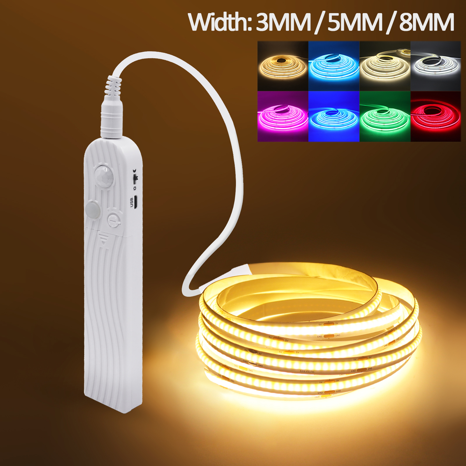 Sensor de corpo humano alimentado por bateria tira cob 3mm 5mm 8mm branco/gelo azul/rosa/amarelo/rosa fita flexível corda led luz do armário