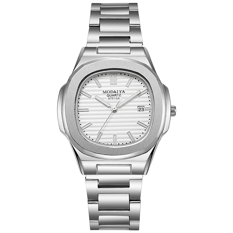 Relojes informales de lujo para hombre, reloj de pulsera de cuarzo con calendario de acero inoxidable plateado y esfera grande, reloj clásico de marca superior para hombre 2024