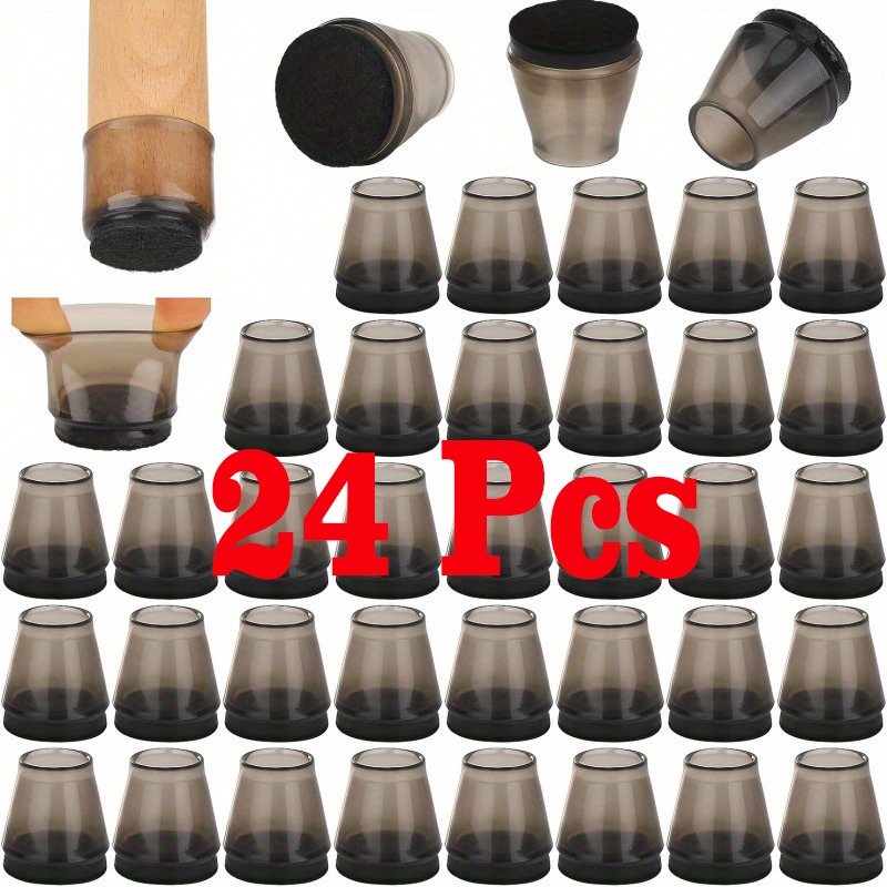 24 pçs protetores de chão de perna de cadeira redonda silicone transparente pés de mesa capa protetor de chão com botas de móveis antiderrapantes de feltro