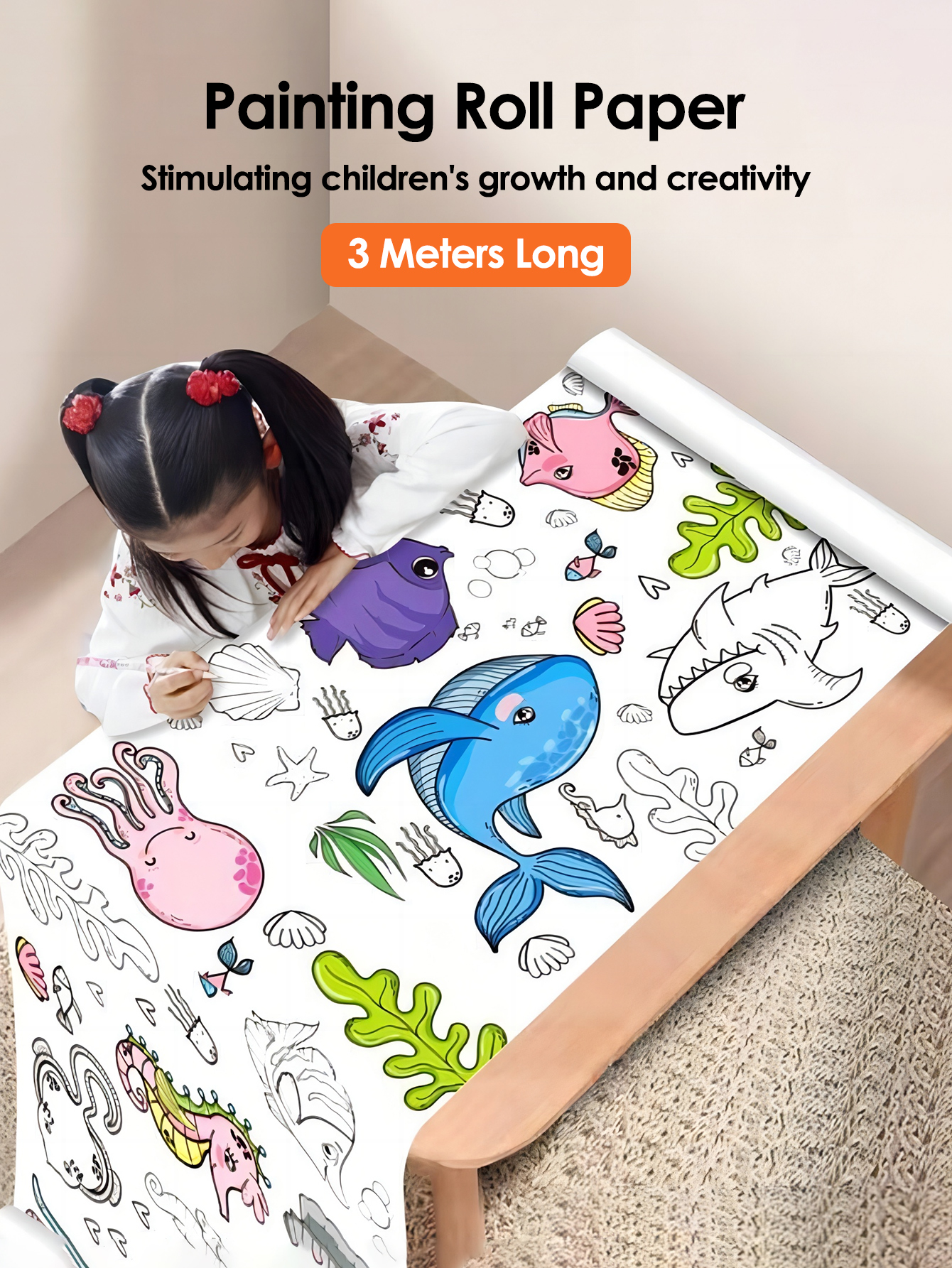 Children Drawing Roll DIY Sticky Color Filling Paper Coloring Paper Roll For Kids DIY Painting Drawing Early Educational Toys