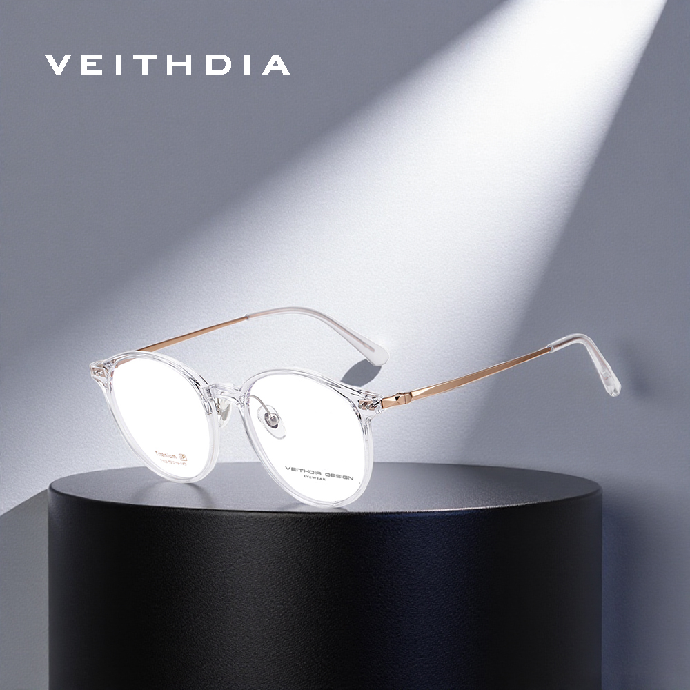 VEITHDIA Marke Anti Blue Ray Optische Brillen mit Titan-TR90-Rahmen, Anti-Ermüdungs-Computer-Lesebrille, runde Unisex-Brille E71F03