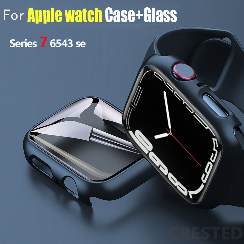 Стекло + чехол для Apple Watch, чехол 44 мм, 40 мм, 45 мм, 41 мм, 42 мм, 38 мм, iWatch 8 3 7 SE, защитная пленка для экрана Apple watch series 9, аксессуары