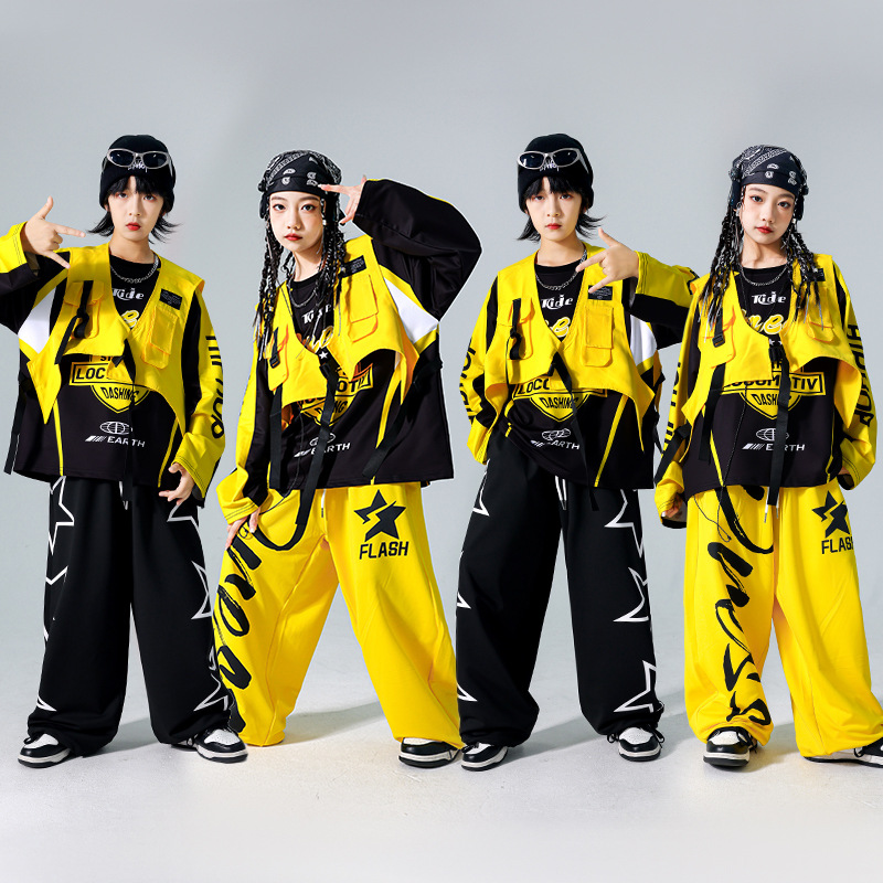 Chłopcy K-pop Bluza Moda Kamizelka Spodnie dresowe Dziewczyny Hip Hop Joggers Spodnie Kostiumy Dziecko Streetwear Dzieci Jazz Dance Zestawy ubrań