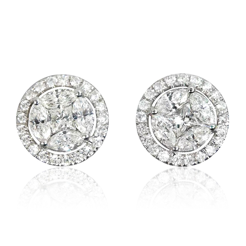 Huitan elegante forma redonda brincos feminino jóias diárias com zircônia cúbica brilhante cor prata orelha studs senhora acessórios