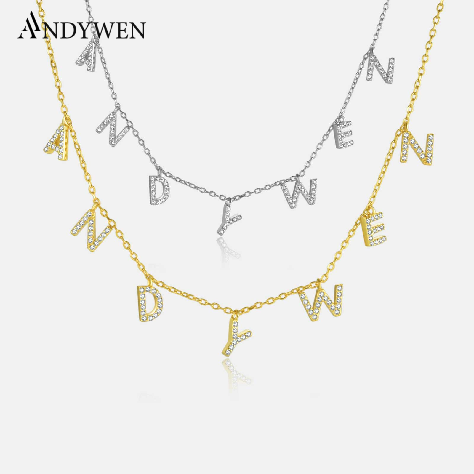 ANDYWEN-collar con colgante de nombre personalizado, de Plata de Ley 925, dorado, regalo de cumpleaños de Alpahbet, joyería con inicial europea de Valentiens