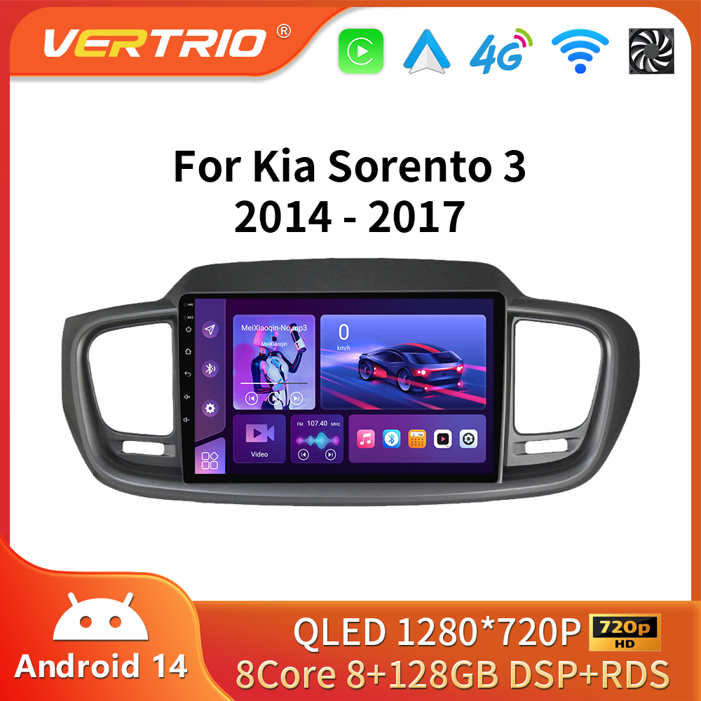 Android 16 Carplay Auto 4G+WIFI สำหรับรถยนต์ Kia Sorento 3 ปี 2015 2016 2017 2018 เครื่องเล่นวิทยุติดรถยนต์พร้อมระบบนำทาง GPS มัลติมีเดีย เครื่องเล่นวิดีโอ สเตอริโอ บลูทูธ