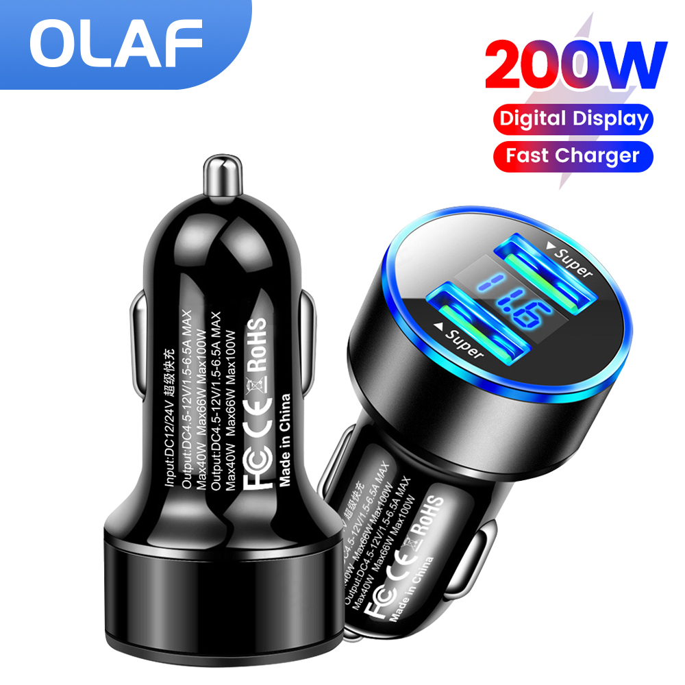 Olaf 200W Dwuportowa ładowarka samochodowa USB Szybkie ładowanie Gniazdo zapalniczki USB Adapter ładowarki do telefonu iPhone Samsung Xiaomi