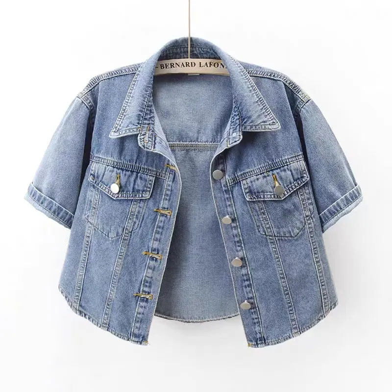 Giacca di jeans corta Vintage donna estate allentata monopetto colletto rovesciato top manica corta Harajuku giacca di jeans Casual