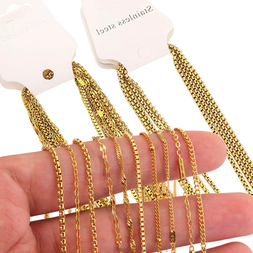 5pcs สแตนเลสสตีลลูกปัดคิวบา CROSS O Ripple สร้อยคอสร้อยคอชุบทอง 45 ซม.ปรับโซ่กุ้งก้ามกราม DIY สร้อยคอ