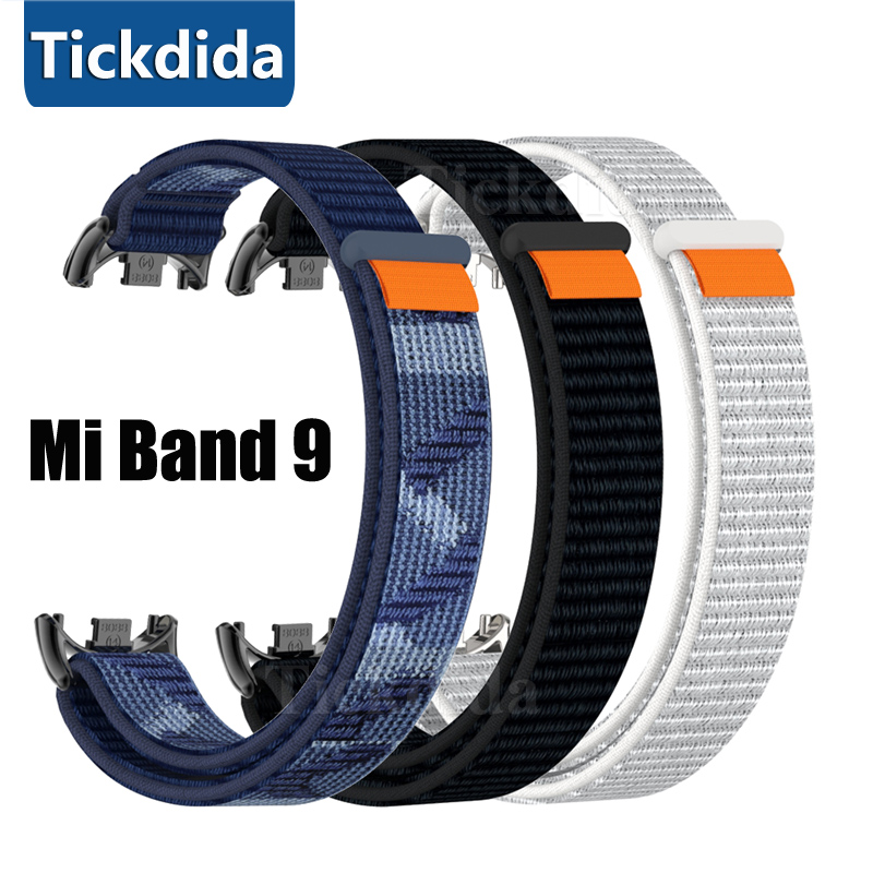 Correa de nailon transpirable para Xiaomi Mi Band 9 10 8, pulsera con cabeza de Metal, partículas para Mi Band 10 9, accesorios para reloj
