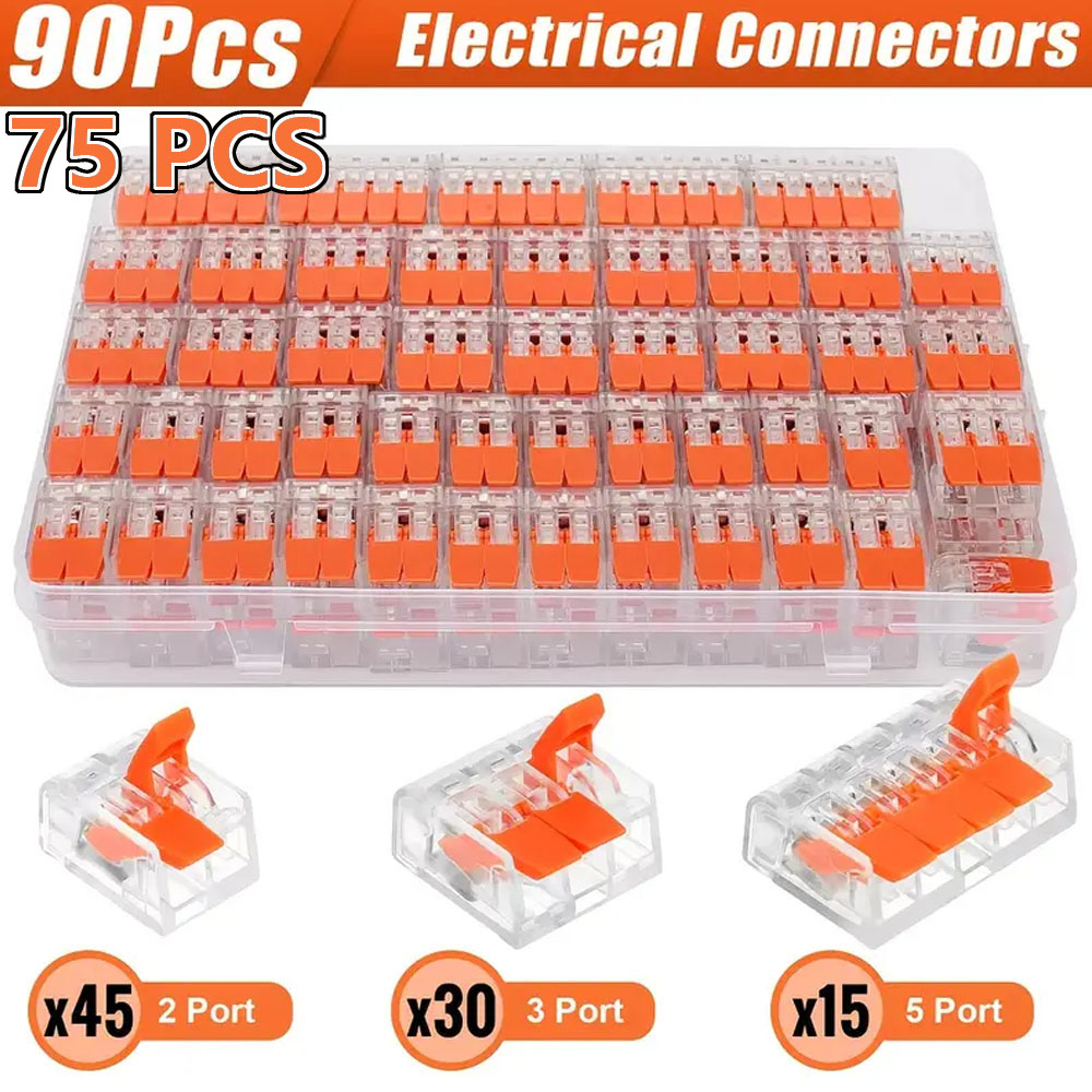 75/90PCS Mini Quick Lever Wire Cable Conectors Kit Universele Compacte Push-in Terminal Block 2/3/5 pins Splicing Connector