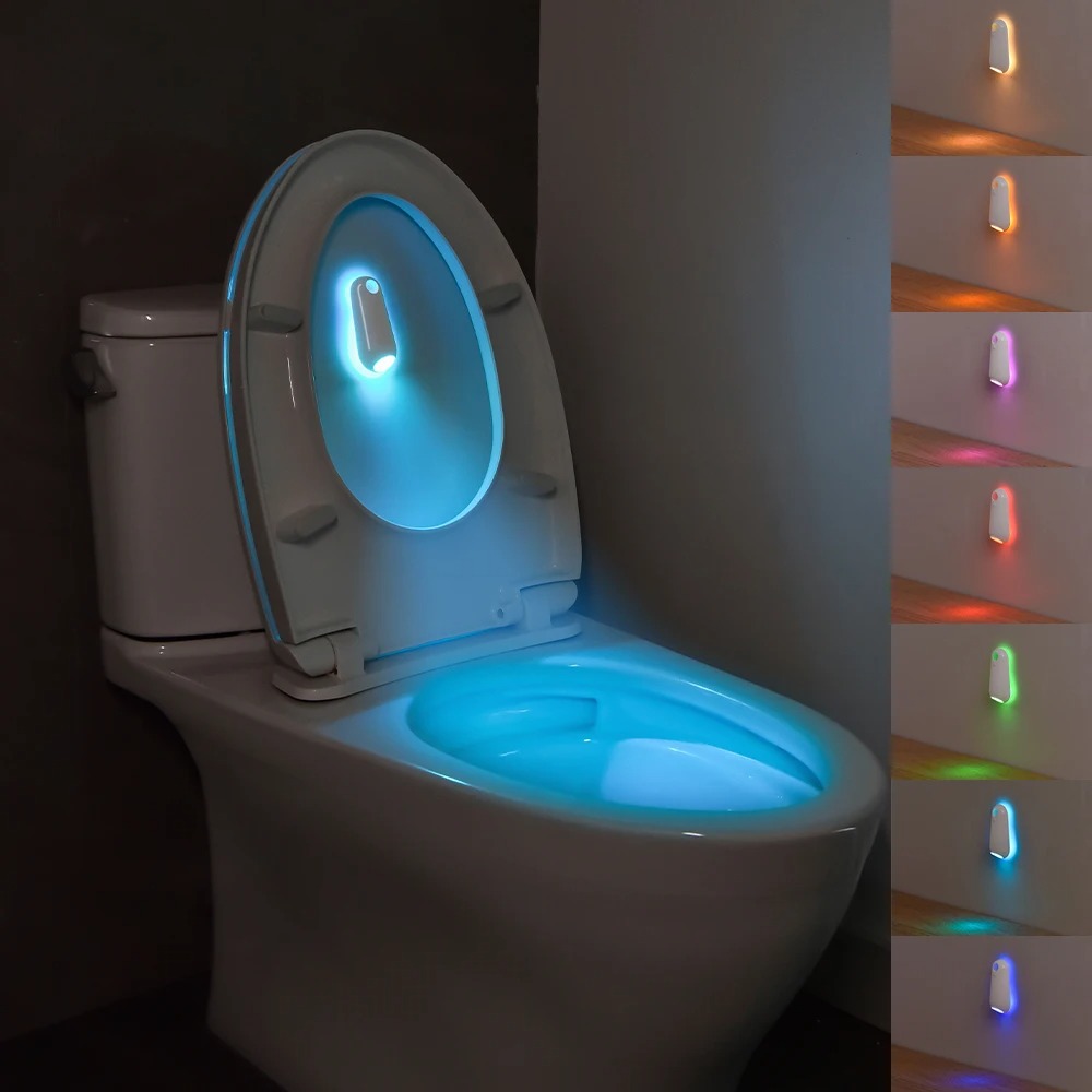 Luz noturna para vaso sanitário, sensor de movimento, luz para vaso sanitário, rgb, 7 cores, mudança para decoração de banheiro, luz led recarregável