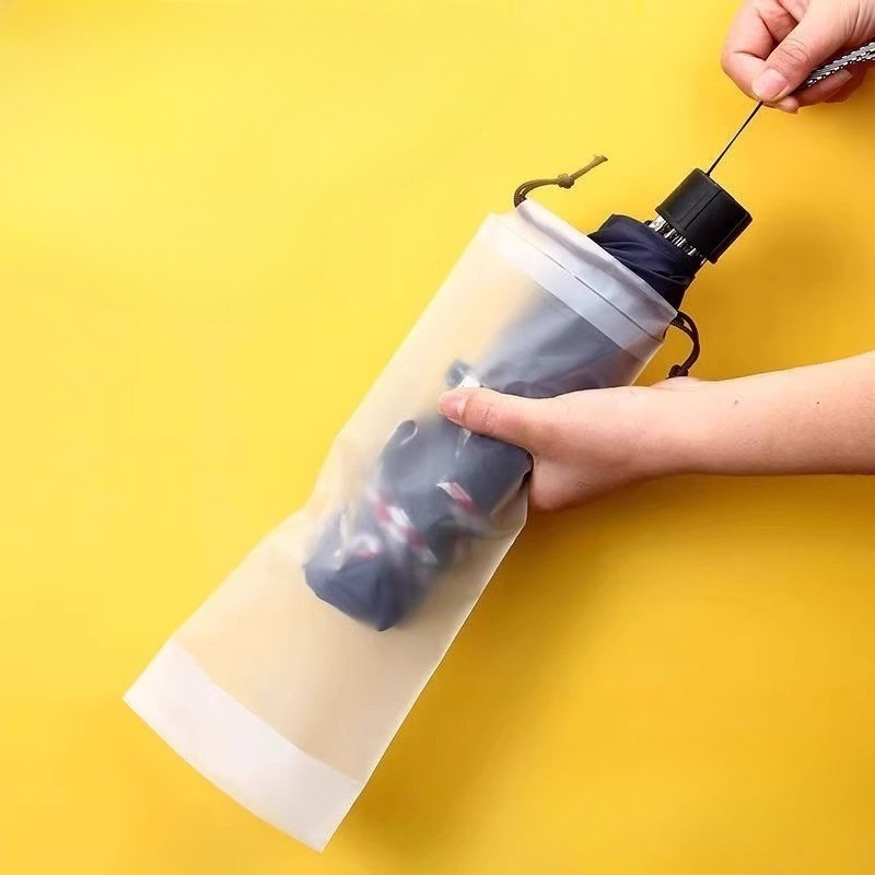 1P Ombrello di Stoccaggio Borsa Con Coulisse di Plastica Traslucida Antisporco Ombrello Copertura Riutilizzabile Portatile Borsa Con Coulisse Casa Impermeabile