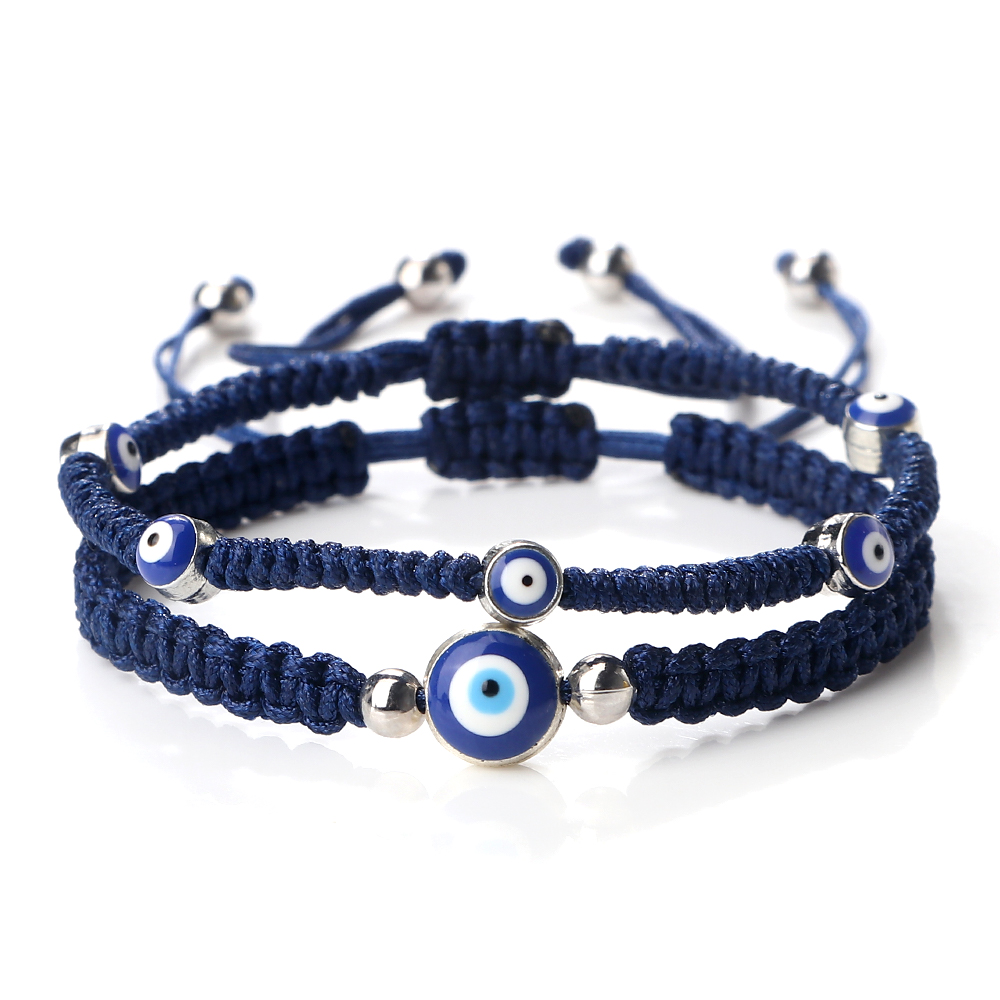 Pulseras trenzadas de mal de ojo azul Vintage para parejas, brazaletes ajustables tejidos con cuerda de nailon de varios colores para hombres y mujeres, joyería de Reiki