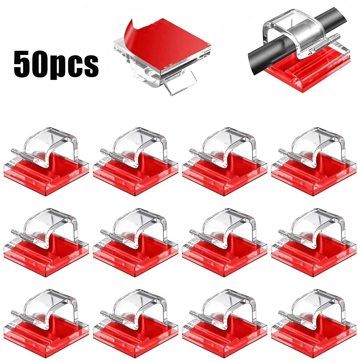 Organizador de Cables de 50 piezas, gestión de cables, soporte de Cable, bobinadora de línea de datos de carga USB, gancho montado en la pared