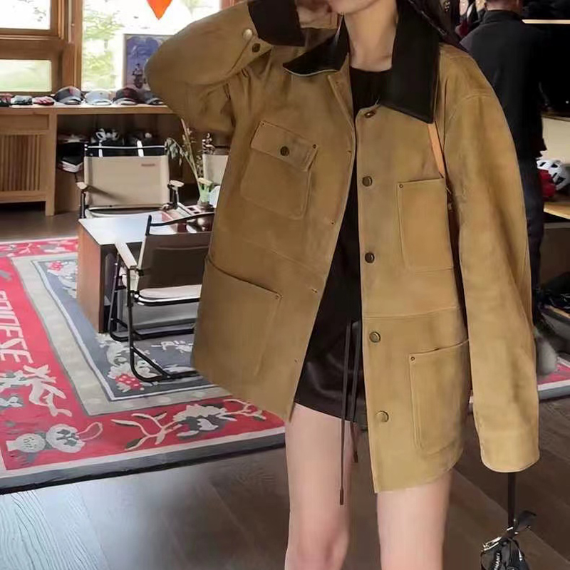 女性のレトロな革のジャケット,輸入,中型と長い羊の混合,子供のためのトレンチコート,アウターウェア,トレンディで柔らかい,2024