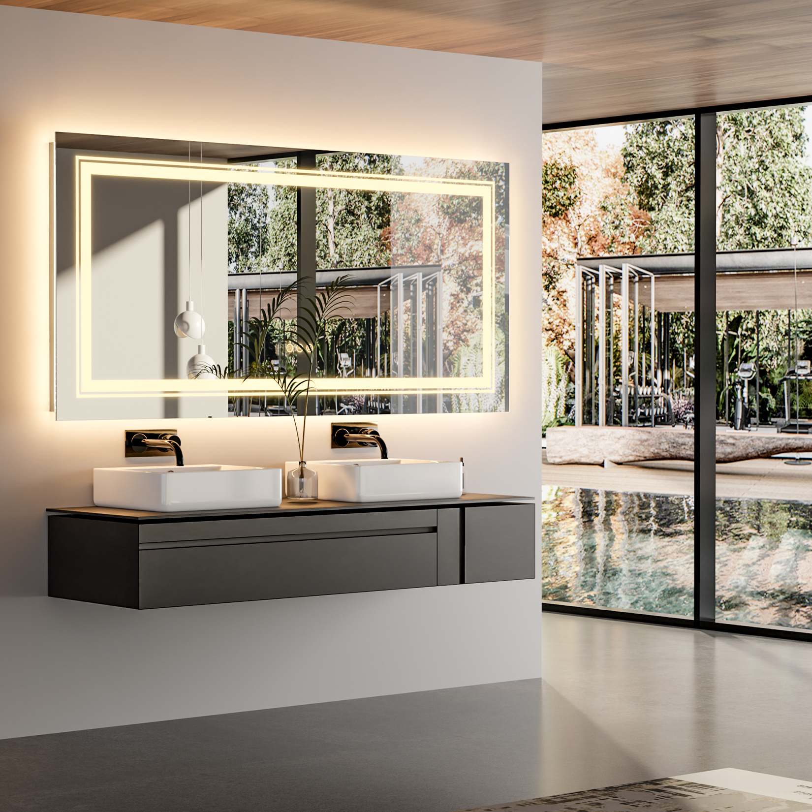 LED-Badezimmerspiegel 40" x 24" mit Vorderseite und Hintergrundbeleuchtung, stufenlos dimmbare Wandspiegel mit beschlagfreiem, bruchsicherem Speicher