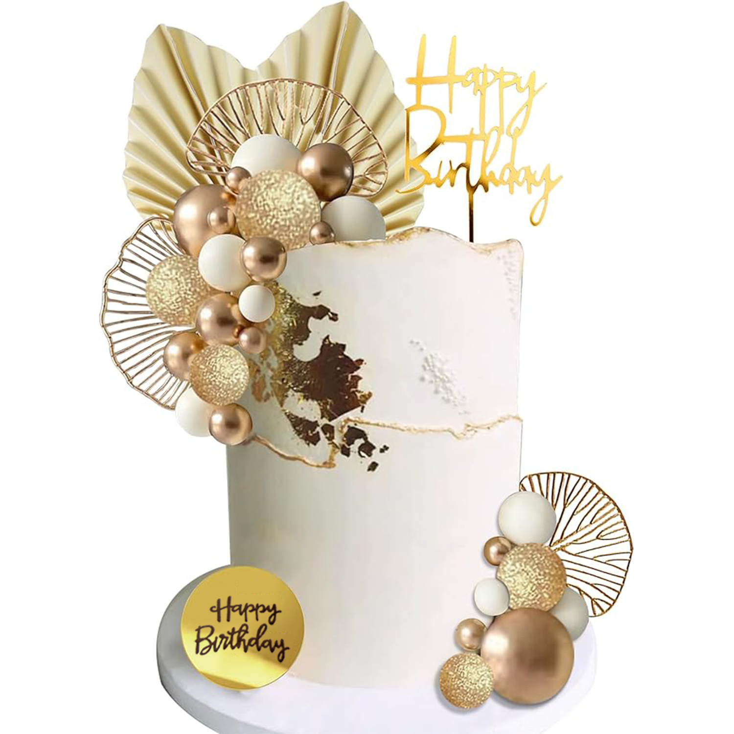 Bola emas putih bola Toppers kue Dekorasi kue ulang tahun untuk pesta ulang tahun pernikahan Boho dekorasi pesta Baby Shower