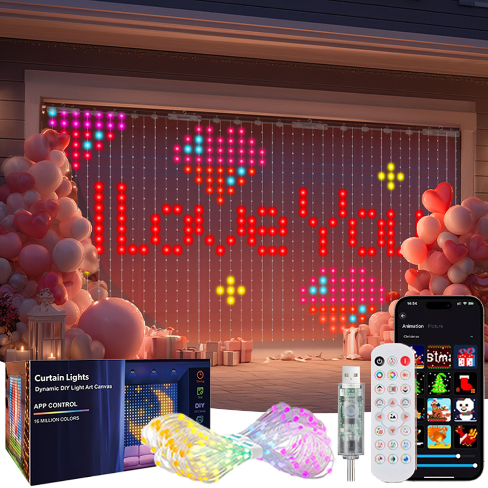 Rideau lumineux LED intelligent, contrôle par application, RGB, variable, motif musical, éclairage de saint-valentin, pour décoration de fête de vacances à la maison