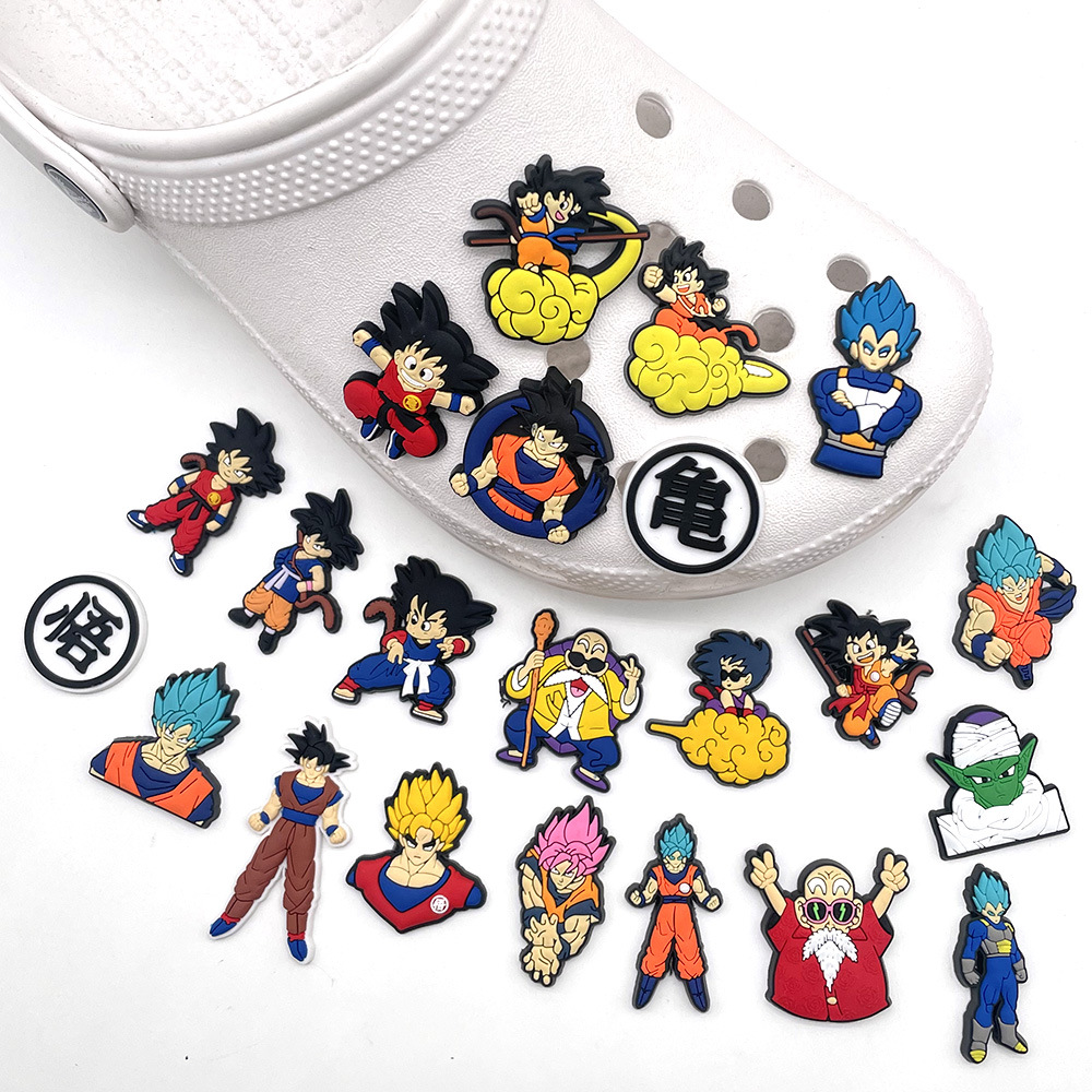 22pcs Dragon Ball Shoes Charms Anime Goku Cartoon Shoe Accessories PVC Decorations for Sandals, Perfect Gift for Anime Fans